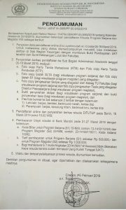 Pengumuman wisuda berdasarkan Kalender Akademik 2018/2019