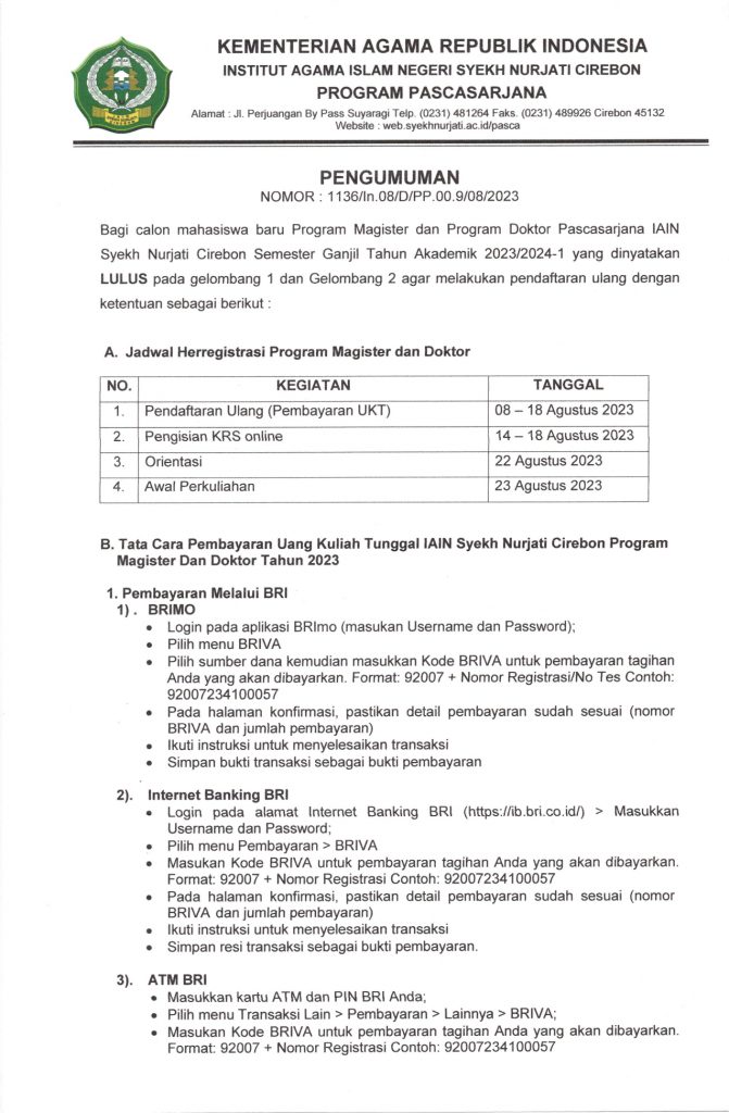 JADWAL HEREGISTRASI DAN TATA CARA PEMBAYARAN UKT