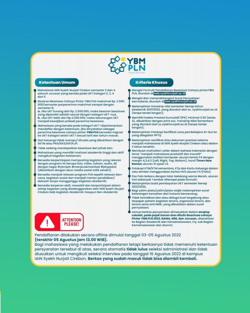 PENDAFTARAN BEASISWA CAHAYA PINTAR YBM PLN