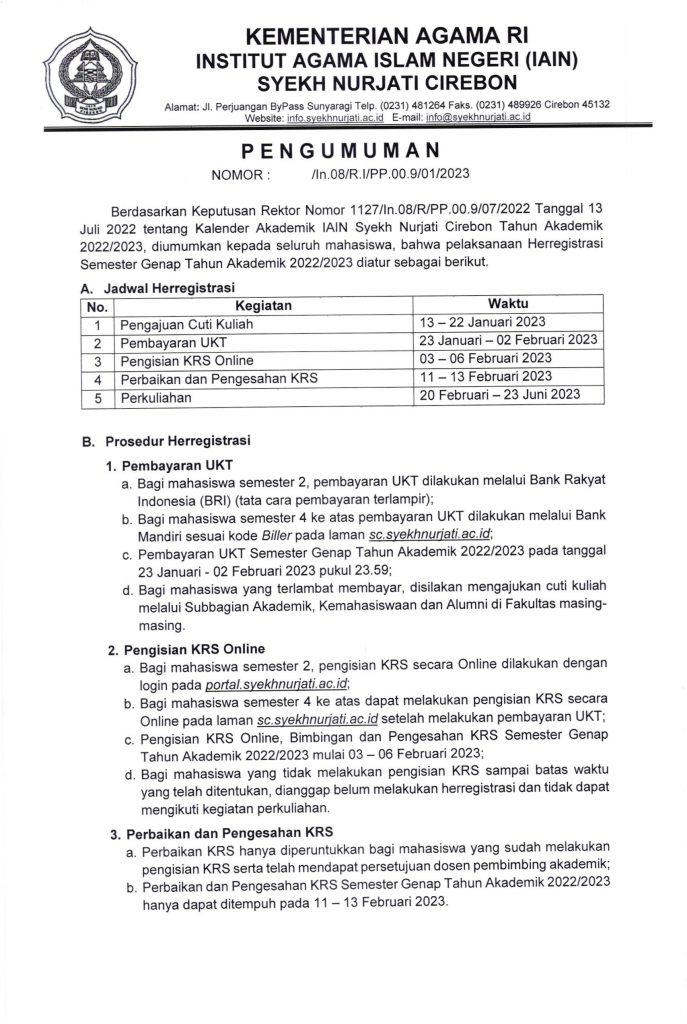 HERREGISTRASI SEMESTER GENAP TAHUN AKADEMIK 2022/2023